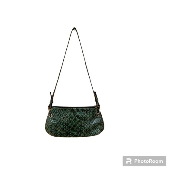 GUESS tribal mini purse. Snakeskin pattern, green with silver accents. - Picture 2 of 11